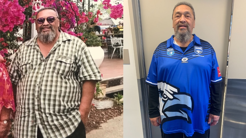 Two photos of Rob to show his weight loss transformation - he is 20 kilograms lighter on the right.  