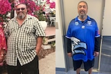 Two photos of Rob to show his weight loss transformation - he is 20 kilograms lighter on the right.  