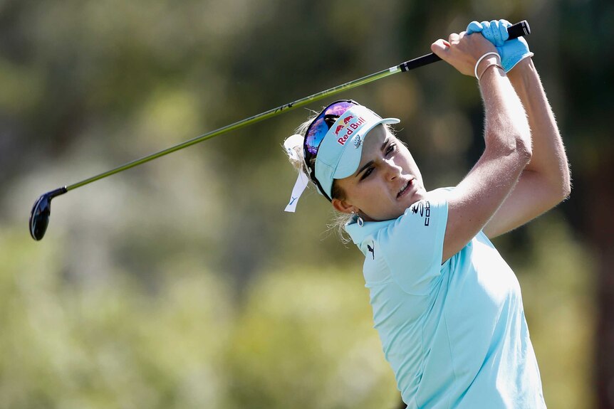 Lexi Thompson drives in the final round at Mission Hills Country Club