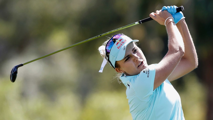 Lexi Thompson drives in the final round at Mission Hills Country Club