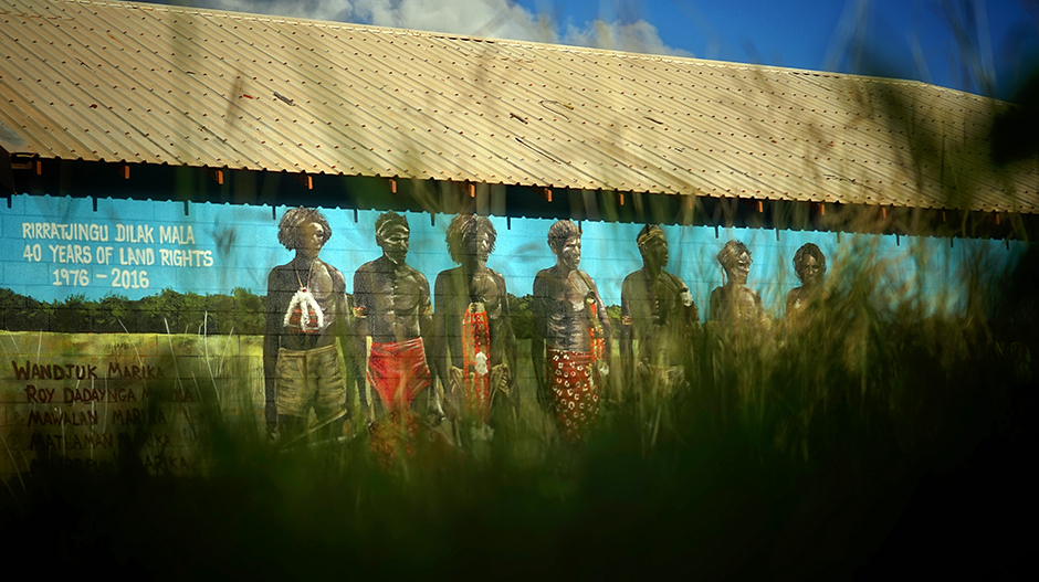 A mural of the Yolngu warriors.