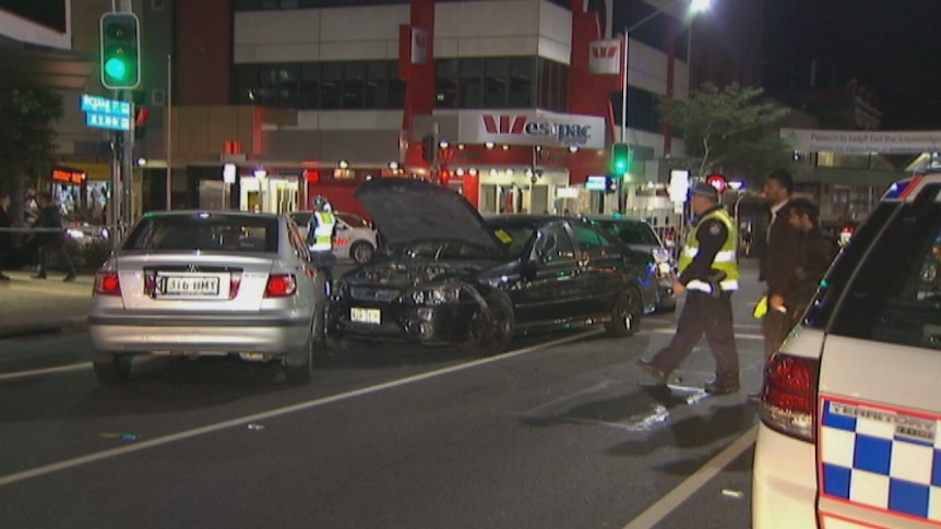 A black sedan in Fortitude Valley allegedly tried to evade police