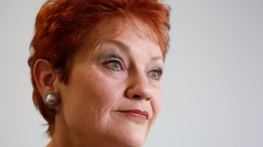 Close-up of Pauline Hanson's face