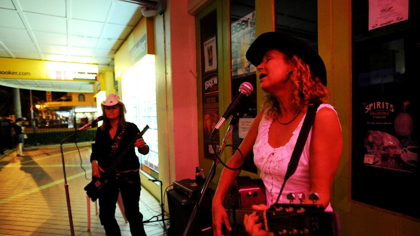 The Dirt Road Cowgirls perform on Peel Street
