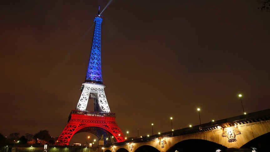 The Eiffel Tower is lit with the blue, white and red colours of the French flag after reopening.