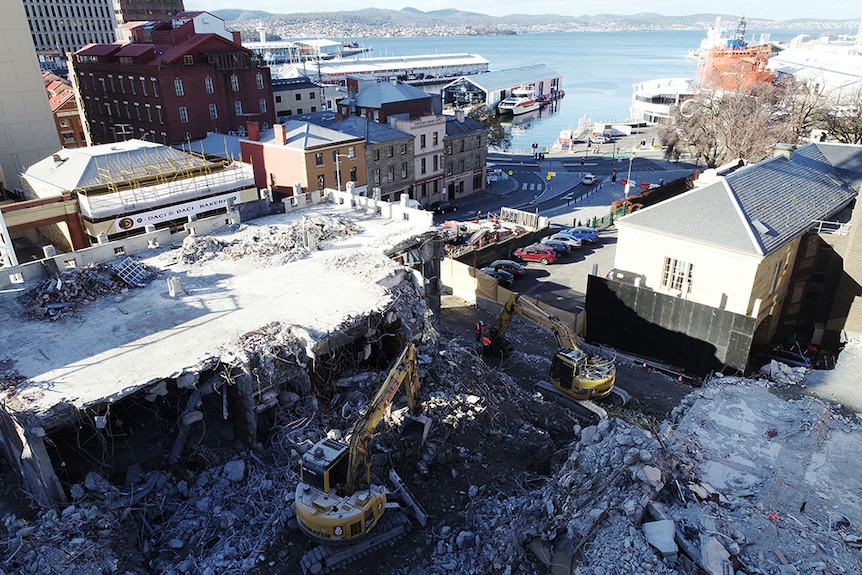 Demolition in progress at 10 Murray Street Hobart