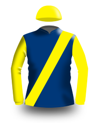 Blue and yellow jockey silks.