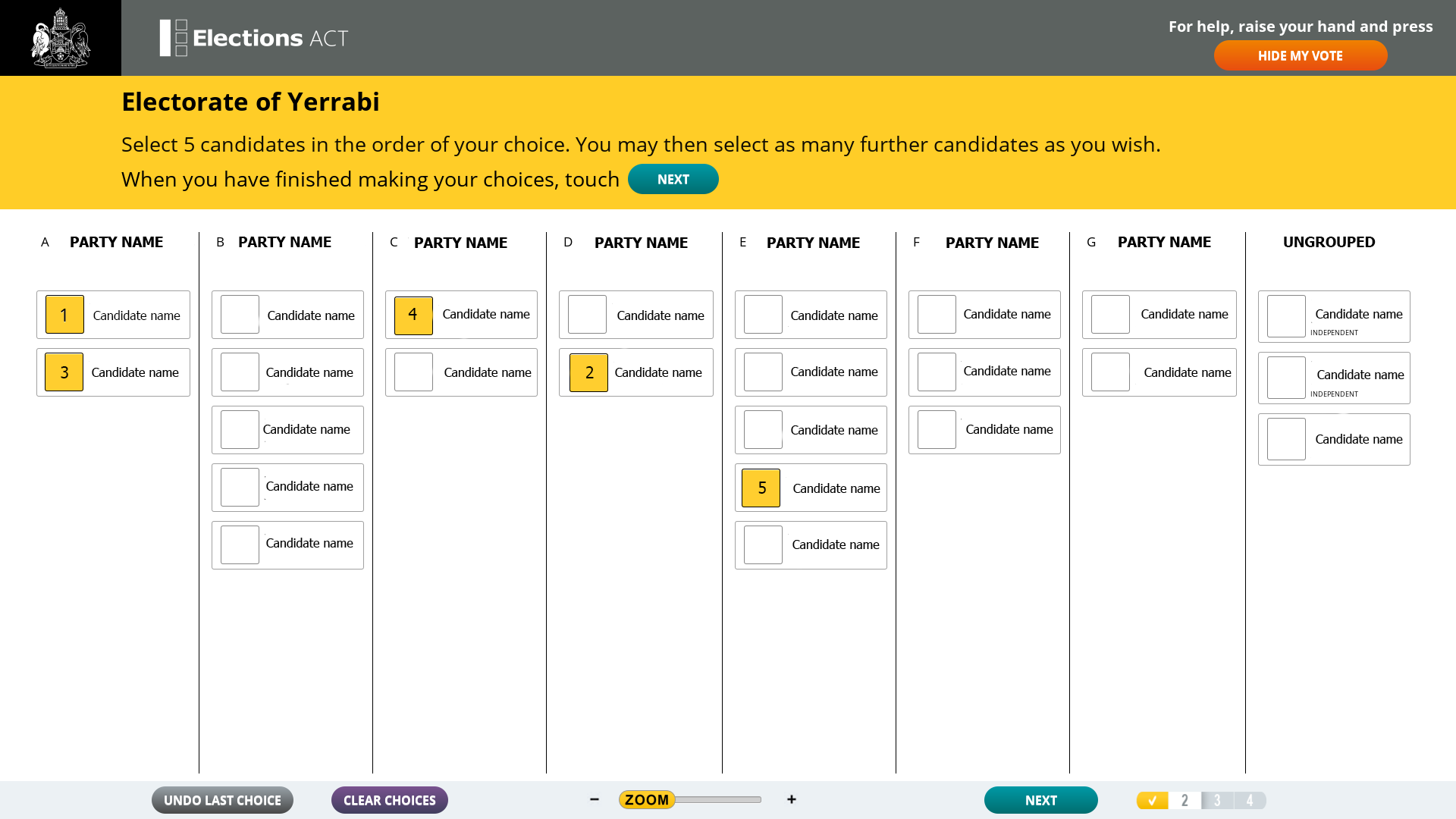 A screenshot showing tables of candidates and parties.