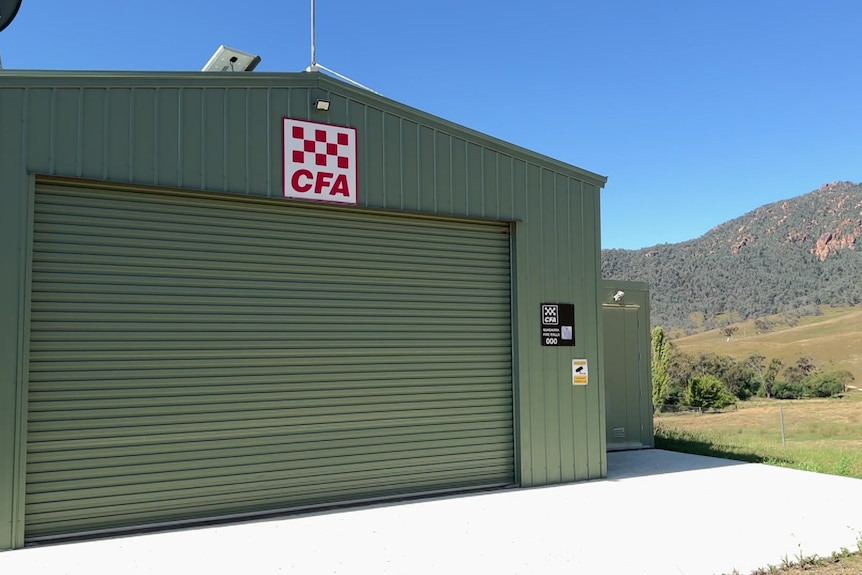 Remote CFA shed with hill in the background