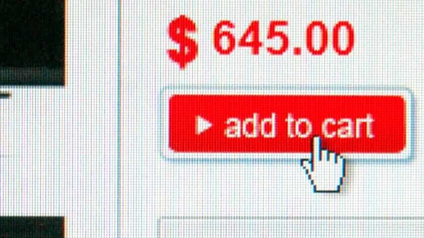 A cursor sits over an 'add to cart' tab on an online retail shopping site.