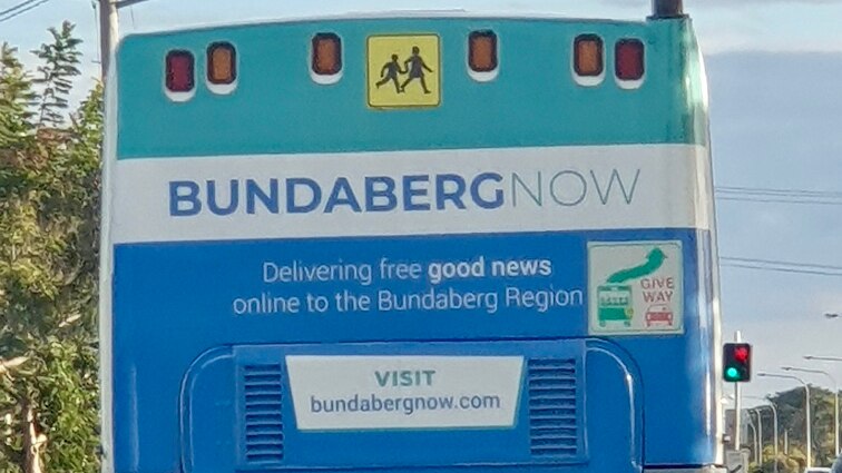 The back of a bus in Bundaberg displays an advertisment for the council's Bundaberg Now website