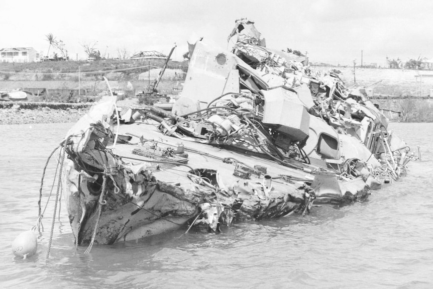 The HMAS Arrow in the aftermath of Cyclone Tracy.