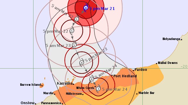 Cyclone Veronica tracking map.