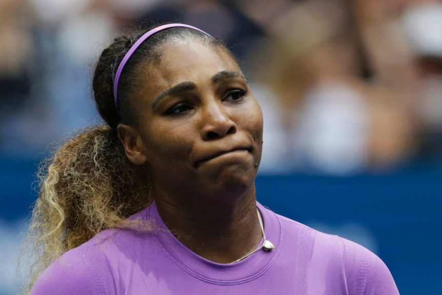 Serena Williams purses her lips at the US Open