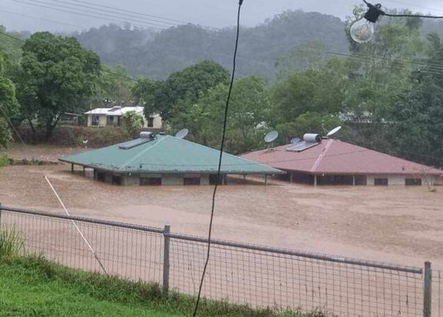 Water tot he roofs in Wujal Wujal. 