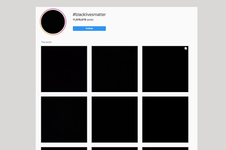 The #blacklivesmatter hashtag on Instagram with lots of posts of black squares