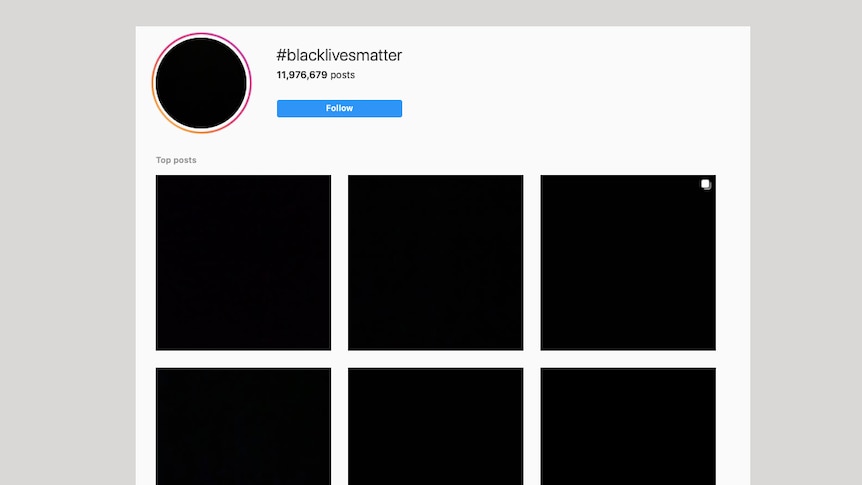 The #blacklivesmatter hashtag on Instagram with lots of posts of black squares