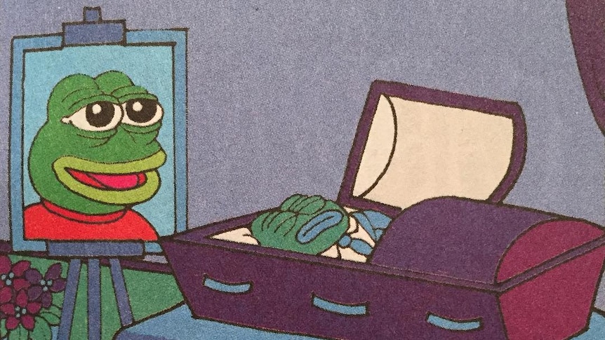 Pepe the Frog in a casket