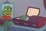 Pepe the Frog in a casket