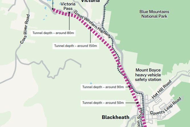 Carte du tunnel de la Great Western Highway 