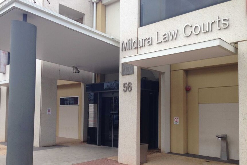 A double-storey, sandy coloured building with a sign reading "Mildura Law Courts".