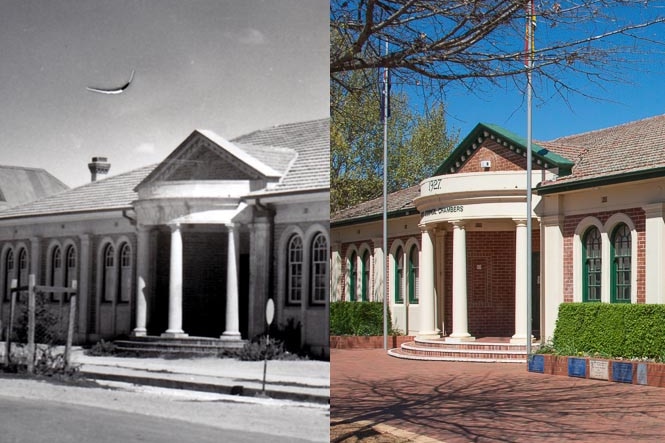 The School of Arts building (c1926) on Crawford Street is now the Queanbeyan City Council chambers.