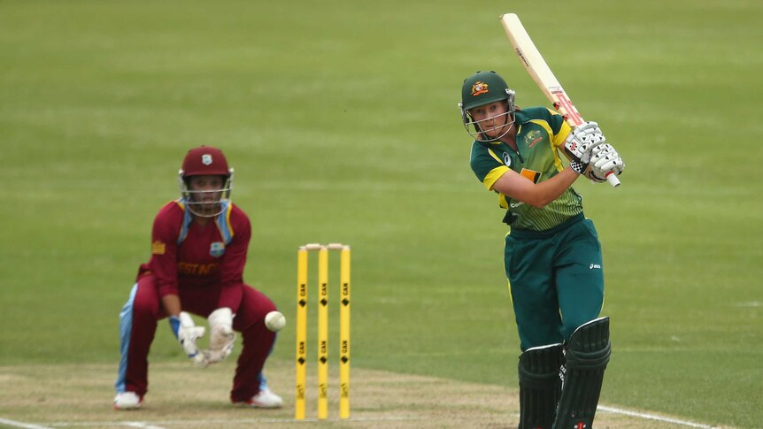 Meg Lanning bats during the first ODI against West Indies