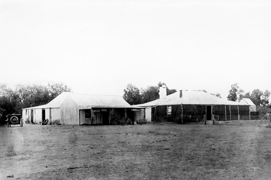 Black and white photos of the Mooraberrie homestead.