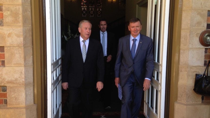 Colin Barnett and Malcolm McCusker leaving government house