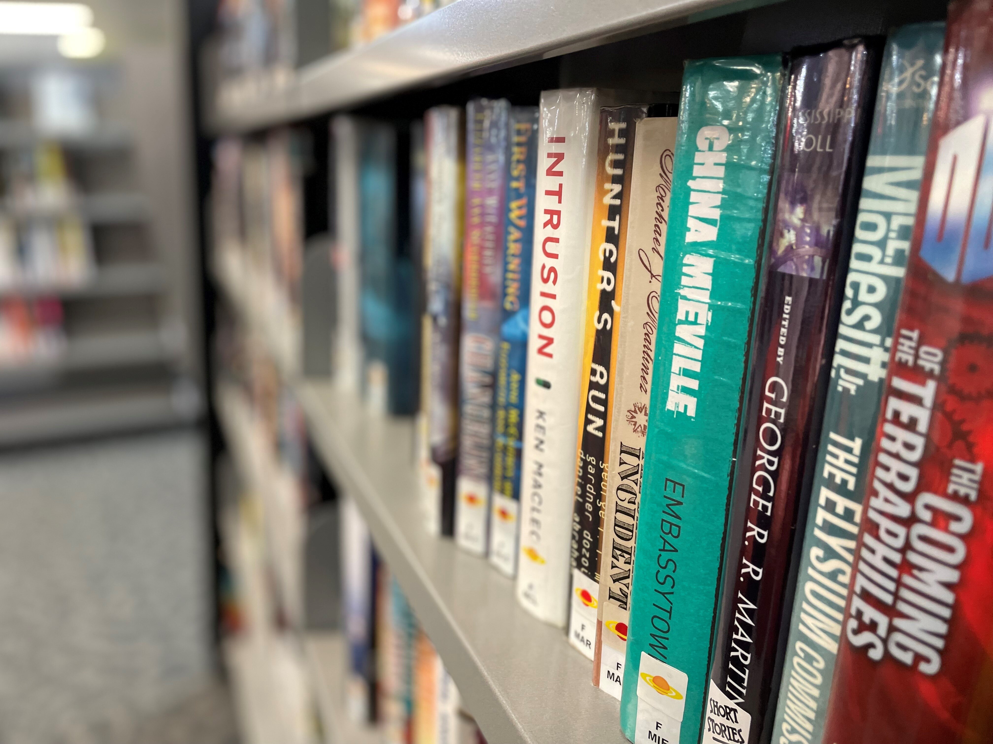 도서관의 선반에 책 한 줄.