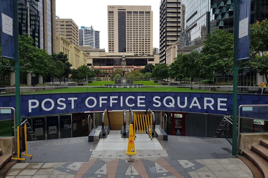 A deserted post office square in Brisbane's CBD.