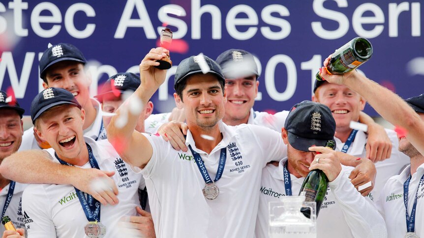 England celebrates with the Ashes