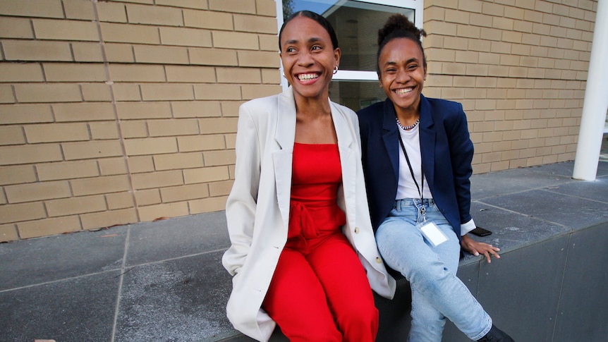 Georgina Oroi and Cynthia Houniuhi at the Australian National University