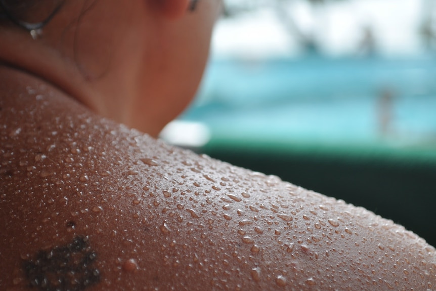 A close-up of sweat on a person's body