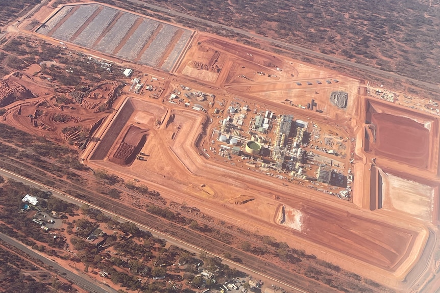 A photograph from a plane above a refinery.  