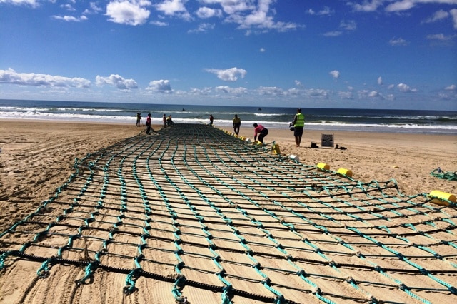 A shark barrier on the sand at Seven Mile Beach.