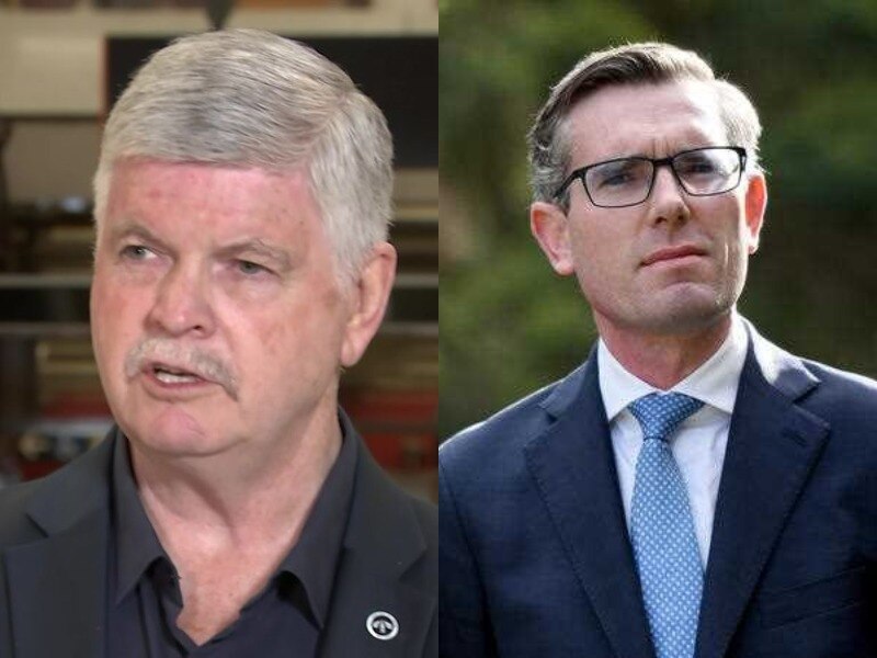 NSW RTBU secretary Alex Claassens (left) and NSW Premier Dominic Perrottet