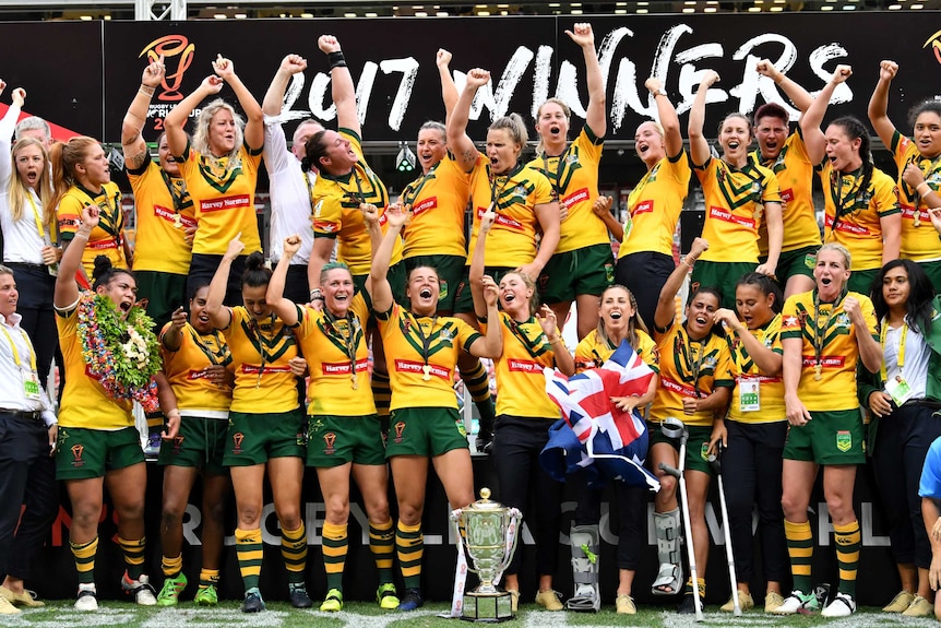 Australia celebrates winning the Women's Rugby League World Cup