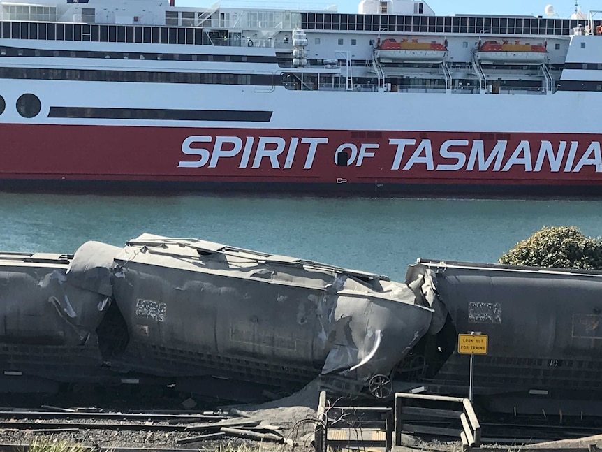 Derailed freight train in Devonport.