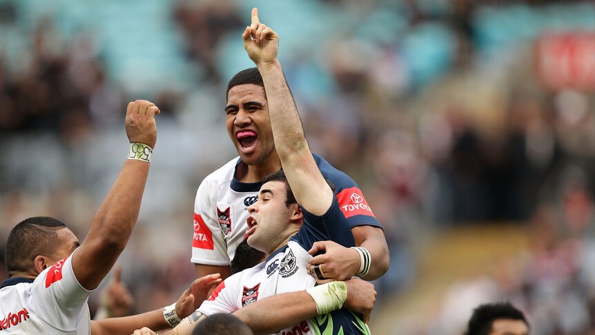 NZ Warriors under-20s side celebrate Jordan Meads winning field goal in final