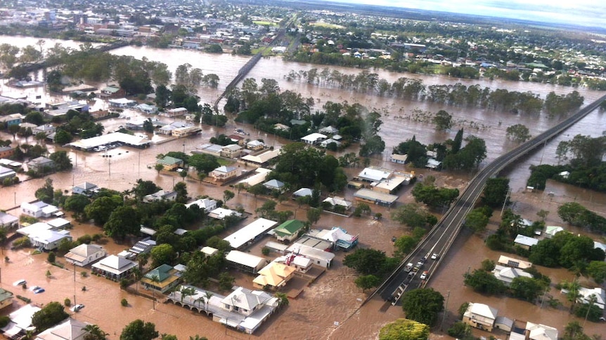 Floodwaters cover Bundaberg on January 29, 2013.