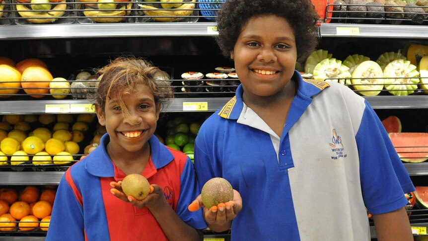 Children at Napranum's new supermarket, near Weipa on Queensland's western Cape York in August 2014.