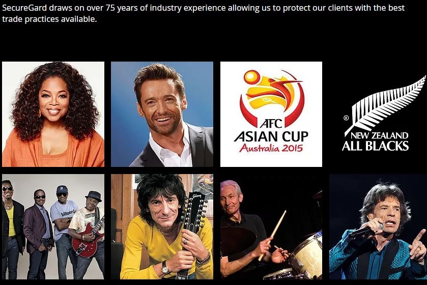 webpage with photos of Oprah Winfrey, Hugh Jackman, New Zealand All Blacks and more celebrities.