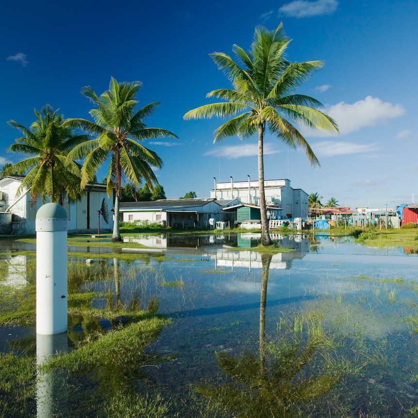  Sea water inundating Funafuti, on the island of Tuvalu during one of the highest tides of the year.