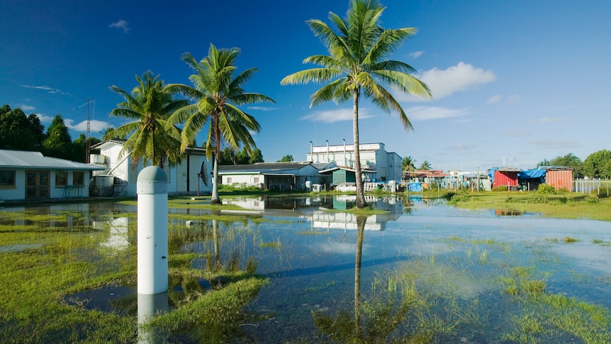  Sea water inundating Funafuti, on the island of Tuvalu during one of the highest tides of the year.