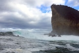 A surfer rides the waves in Shipstern Bluff