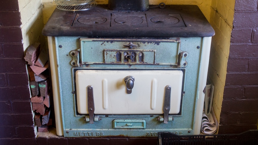 An old fashioned wood stove.