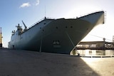 The HMAS Adelaide docked at the Port of Townsville