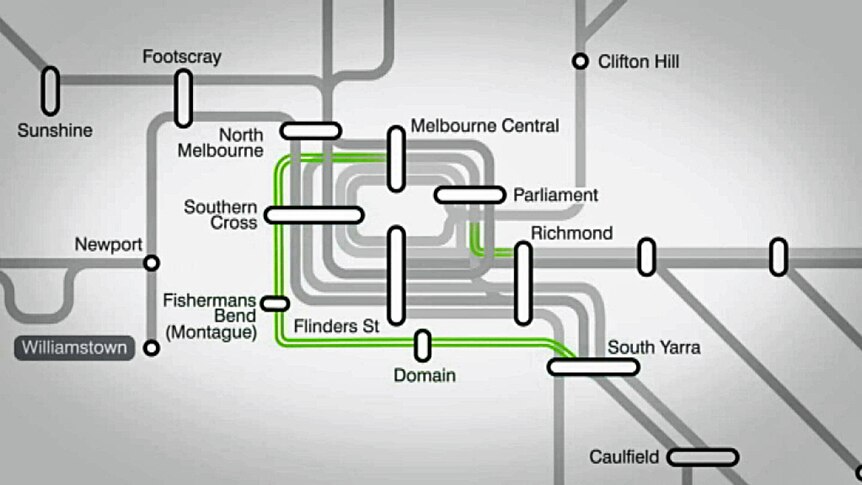 A map showing the planned the Melbourne Rail Link