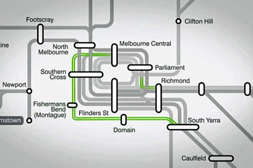 A map showing the planned the Melbourne Rail Link
